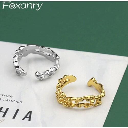 Foxanry 925 Sterling Silver Party Rings New Fashion France Gold Plated Simple Geometric Handmade Bride Jewelry Gifts for Women