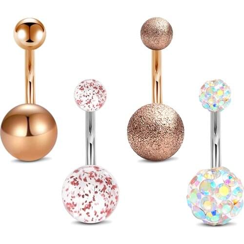 4Pcs Belly Button Rings Stainless Steel 14G Paved Crystal Ball Navel Rings Barbells Studs Women Girls Body Piercing Jewelry Bar