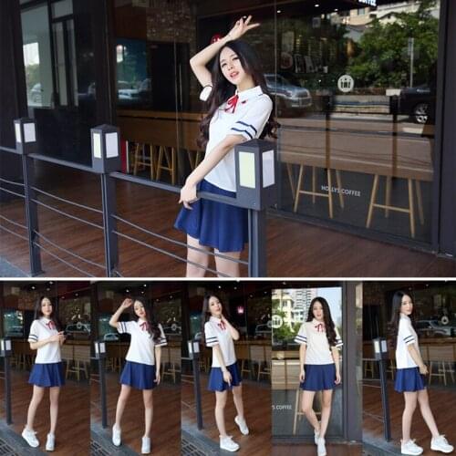 College Series Girls Cosplay Costume British Navy Style Sailor Top&Skirt Suit Japanese Korean JK Student School Uniform C23169AD