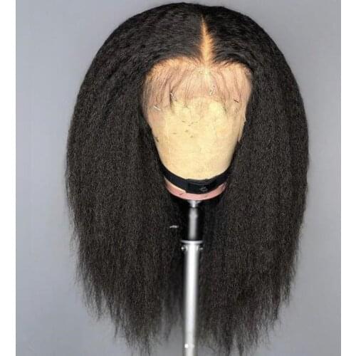 Kinky Straight 13x4 Lace Frontal Wig 180% Density Brazilian Human Hair Pre Plucked With Baby Hair Remy Glueless For Women