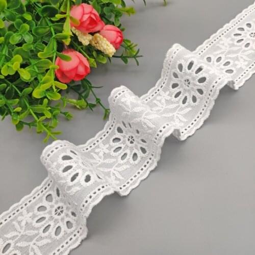 2Meters Hollow Out Floral Embroidered White Lace Ribbon DIY Apparel Sewing Fabric 5CM Wide Handmade Crafts Cotton Lace Tape