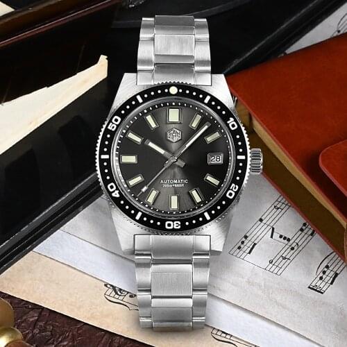 San Martin 62mas V4 41mm Diver Mens Watch Sapphire Glass Applied Logo NH35 Automatic Mechanical Watches Bracelet Date 20Bar Lume