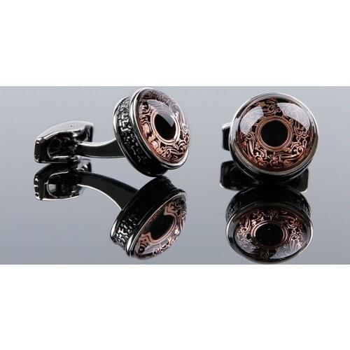 Mens Cufflinks High-grade Gifts Daily Business Wedding Accessories Trendy Retro Round Rose Gold Pattern Shirt Cuff Links