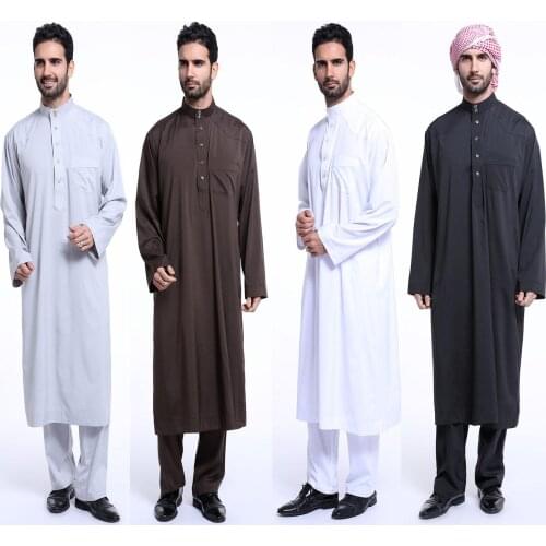 Mens Kaftan Men Robe Saudi Jubba Muslim Dress 2 Pieces Abaya Set Thoub Thobe Dishdasha Jubah Caftan Islamic Clothing Middle East