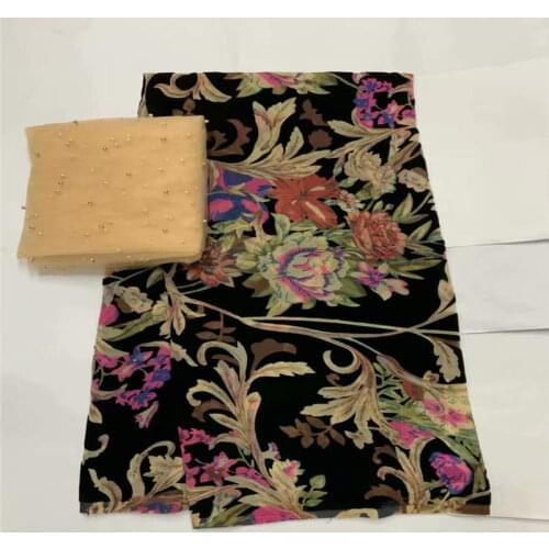 Soft Velvet Lace Fabric 2019 High Quality 5 +2 Yards African Velvet Lace Fabric For Evening Dress! LXF6249