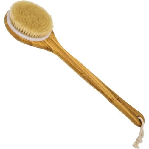Natural Bristles Body Brush Exfoliating Back Scrubber Long Handle Wooden Spa Shower Brush Bath Massager