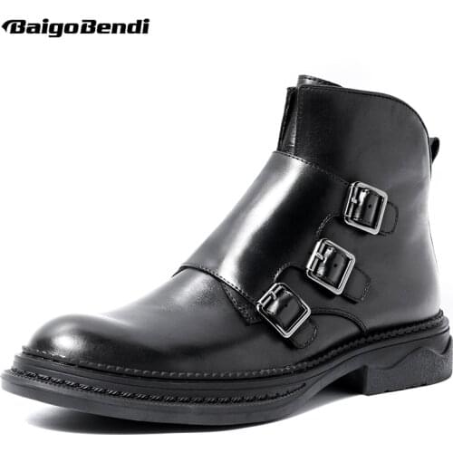 Brand New Trendy Buckle Ankle Boots Mens Leather Oxfords Winter Shoes Casual Chellsea Boots US 6-9 Hight Qulaity