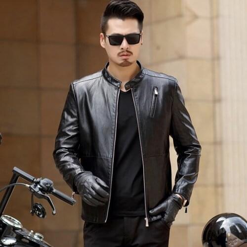 Haining new mens slim fit Korean handsome motorcycle clothes leather jacket youth spring and autumn coat sheep