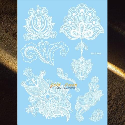 New Indian Arabia White Big Flower Tattoos Henna Lace Bracelet Choker Designs Fake Tattoo Sticker 20x15CM Women Body Arm Hand