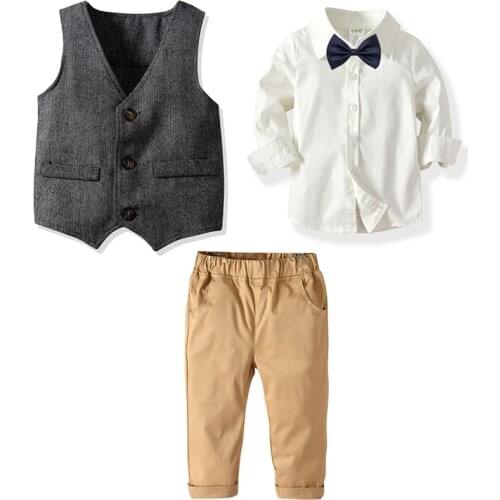 Boys Clothes New Spring and Autumn Boys Blazer Gentlemens Lapel Into Casual Suit 3pcs Gentleman Wedding Party Suits