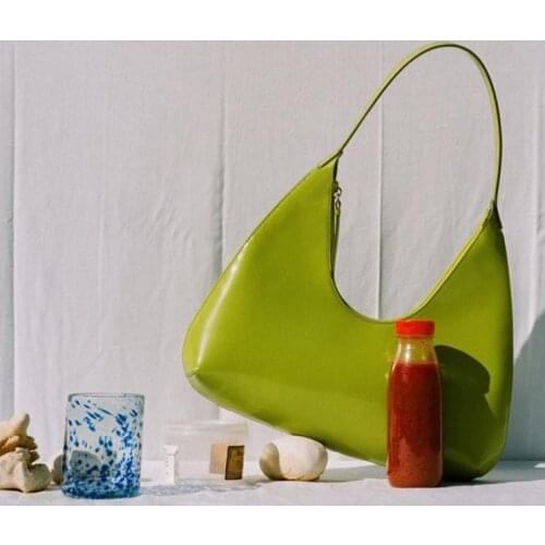 Solid Color Women Baguette Handbags Fashion Ladies Shoulder Bags PU Leather Elegant Female Daily Use Underarm Tote Bag Green