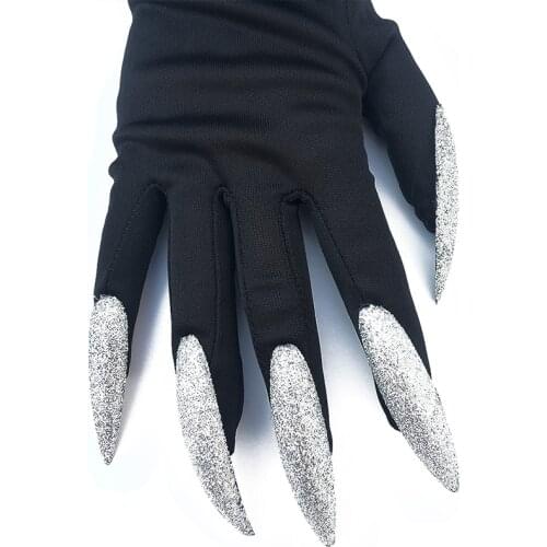 Halloween Cosplay Gloves Festival Party Scary Fancy Props Black Mitten Witch Long Nails Gloves Boy Joking Tools Cosplay Costume