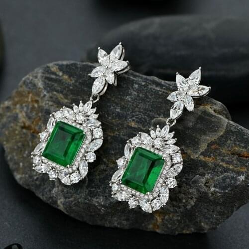 Real 925 Sterling Silver Synthetic Emerald Drop Earrings For Women Sparkling High Carbon Diamond Fine Jewelry Gift