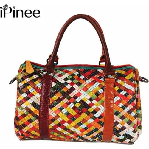 IPinee luxury handbags designer weave women shoulder bags vintage ladies messenger bag genuine leather handbags for girls