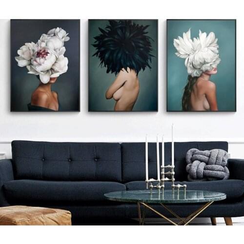 Nordic Ins Style Feather Girl Art Deco Canvas Paintings Printed Canvas for Wall Decoration Home Decor
