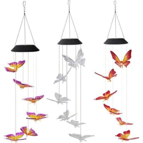 LED Solar Wind Chime Light Butterfly Style Outdoor Waterproof Garden Garland Hanging Lights Christmas Holiday Solar Lamp Decor