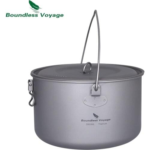 Boundless Voyage 2900ml Big Capacity Titanium Camping Pot Outdoor Hanging Pot Portable Camping Picnic Water Cup Kettle Ti15120A