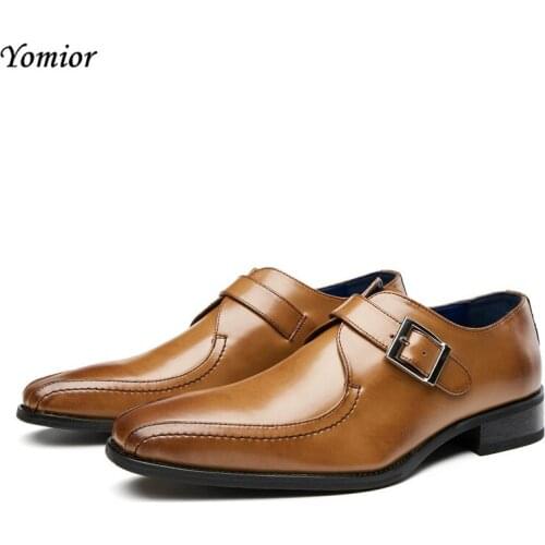 Yomior Spring Summer Real Leather Men Dress Shoes Formal Business Handmade Evening Party Wedding Derby Shoes Loafers Oxfords