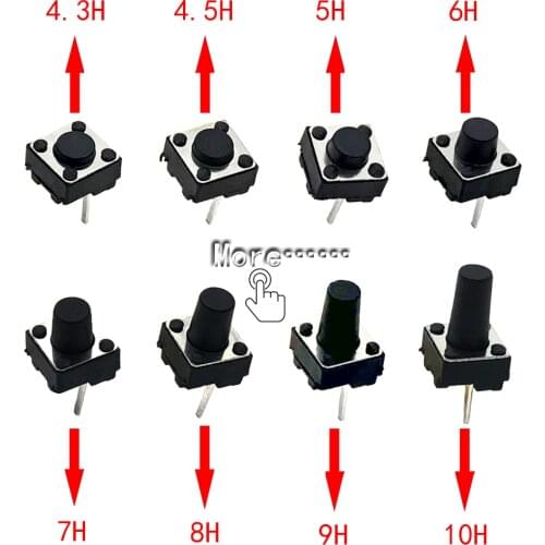 100pcs 6x6 Push button switch center 2pin 6*6*4.3/4.5/5/6/7/8/9/10/11/11.5/12MM touch switch short pin micro switch brand new