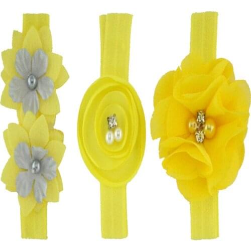 3pcs/lot Hand Sewing Beads Flowers Headband 16 Colors Elastic Hairband Baby Girl Roast Floral Headwear Children Hair Accessories