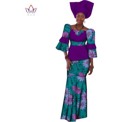 Summer Women Dress Traditional African Traditional 2 Pieces Women Set Clothing Custom Made Tops + Skirts Hot Sale BRW WY156