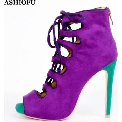 ASHIOFU Handmade Women High Heel Pumps Cross Straps Peep-toe Party Dress Shoes Stiletto Large Size Female Evening Fashion Shoes