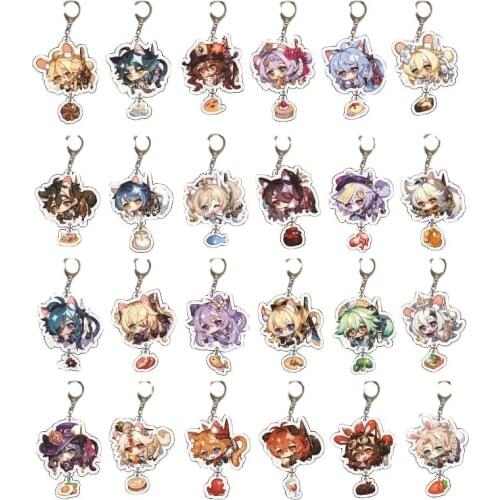 24Pcs Anime Genshin Impact Acrylic Keychain Venti Hutao Zhongli Diluc Xiao Figure Key Chain Cute Bag Pendant Jewelry Wholesale