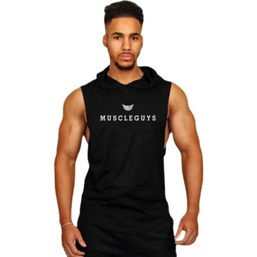 Muscleguys Brand Gym Clothing Cotton Fitness Hoody Tank Top Men Sleeveless Hooded T Shirt Bodybuilding Stringer Hoodies Singlets