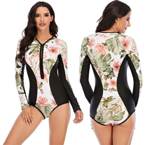 Europe and the United States one-piece long-sleeved surf suit sunscreen womens swimsuit hot spring diving suit sexy swimsuit