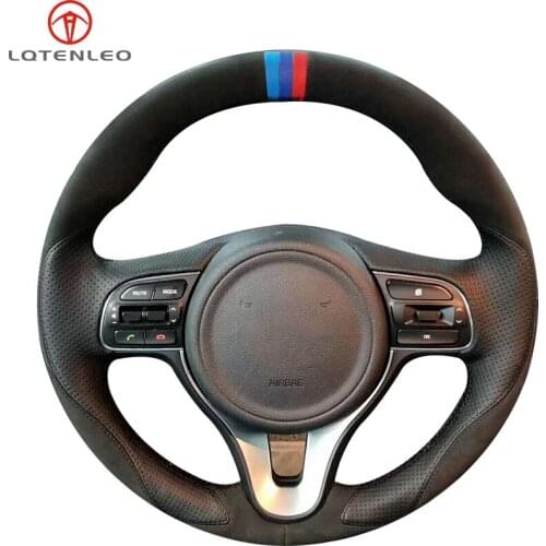 LQTENLEO Black Suede Leather Hand Car Steering Wheel Cover For Kia K5 Optima 2015-2018 KX5 Sportage 4 2015-2019 Niro 2016-2019