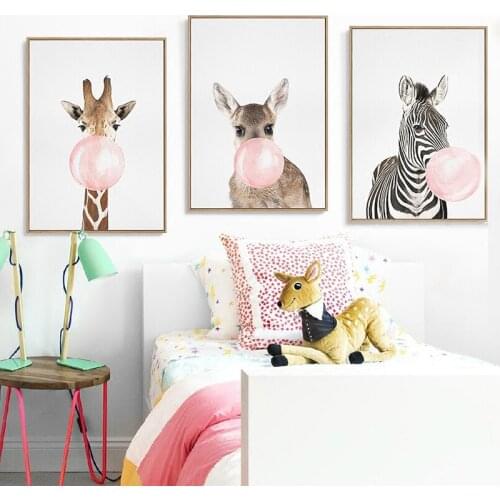 Nursery Cute Animal Blowing Bubble Kids Room Wall Art Canvas Painting Giraffe Posters And Prints Pictures For Home Decoration