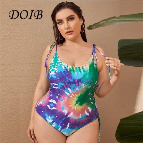 DOIB Women Colorful Push Up Swimsuit Plus Size Spaghetti Strap Tie Dye Swimwear High Waist Bikini Set 2021 Beachwear