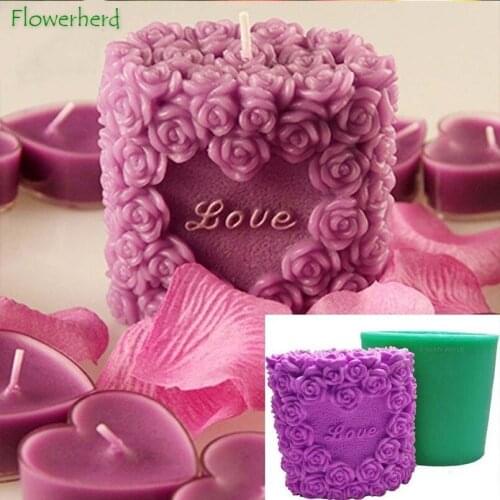 Heart-shaped Love Rose Candle Mold Silicone Cylindrical Three-dimensional Mini Plaster Resin Decoration Cake Decoration Mold
