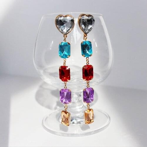 GSOLD Trendy Colorful Glass Rhinestone Long Earring Geometric Exaggerated Drop Earring Women Temperament Jewelry Accessories