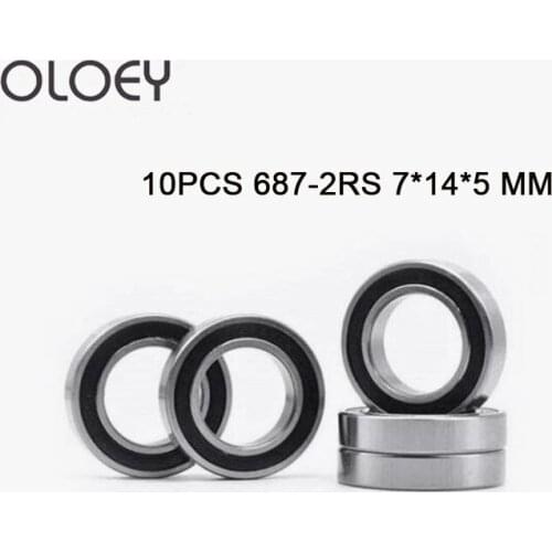 Good 10pcs 687-2RS 7*14*5 mm Rubber Sealed Deep Groove Ball Bearing 687 687RS 7x14x5 MINI Miniature Steel Ball Bearings