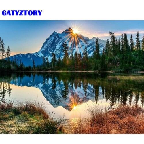 GATYZTORY Frame DIY Painting By Numbers Snow Mountain Landscape Acrylic 60x75cm Picture By Numbers Handpainted Oil Painting Arts