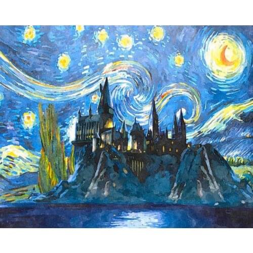 Painting By Numbers DIY Dropshipping 50x65 60x75cm Rotating Starry Castle Scenery Canvas Wedding Decoration Art picture Gift