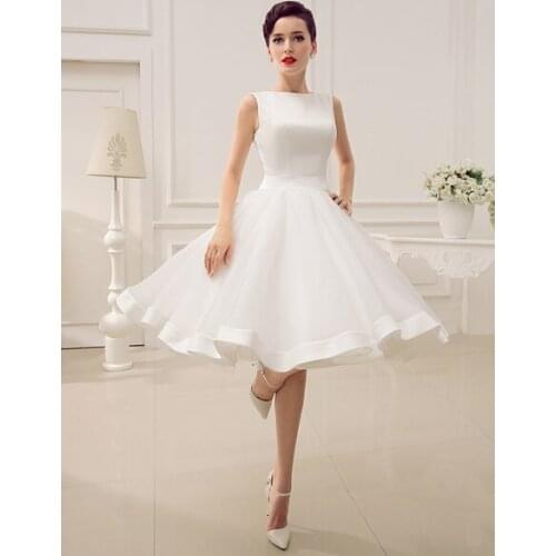 Short Wedding Dress Vintage Bridal Dress 1950’s Bateau Sleeveless Reception Bridal Gown
