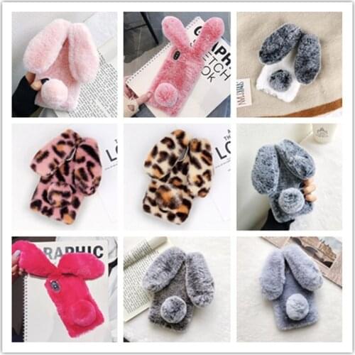 Bunny Fur Case for Motorola Moto One Action Vision Prower Zoom Pro Moto C Plus Z2 Z3 Play P30 Note Rabbit Plush Case Covers