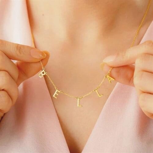 Lateefah Trendy Name Letters Chokers Necklace For Women Stainless Steel Gold Initial Letter Name Pendant Necklaces Gift
