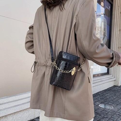 Trendy Barrel Shaped PU Leather Crossbody Bag Handbags Chain Stone Pattern Women Bags Ladies Simple Fashion Shoulder Bag Totes
