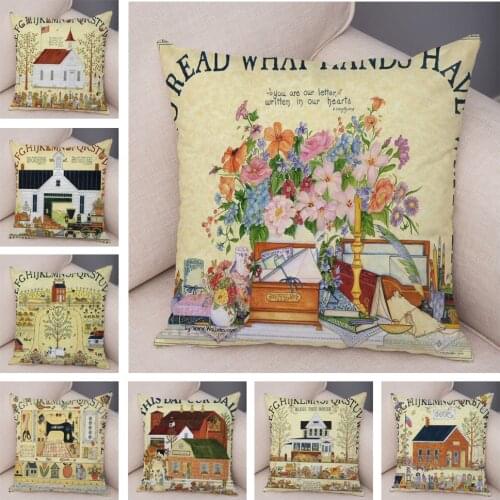 Cartoon House Cushion Cover Decor Retro Rural Color Cities Pillow Case Super Soft Plush Pillowcase for Sofa Home Car 45x45cm