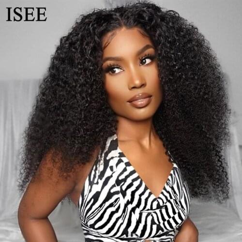 Kinky Curly Human Hair Wigs 150% Density 13x4 Peruvian Human Hair Wigs Natural Color Remy ISEE HAIR Lace Front Human Hair Wigs