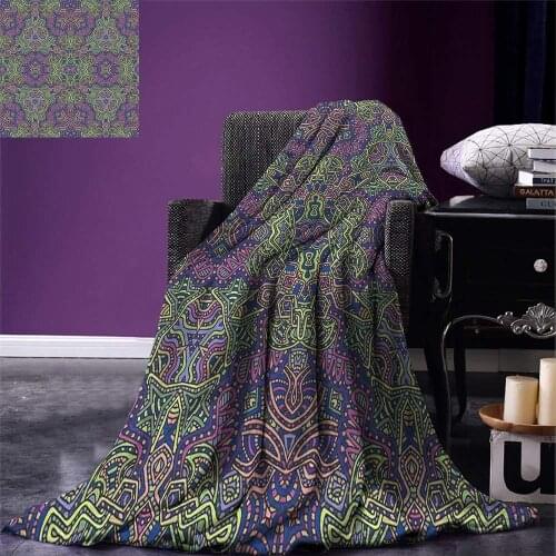Psychedelic Throw Blanket Fractal Pattern 90s Style Tribal Themed Modern Mandala Bohemian Hippie Print Warm Microfiber