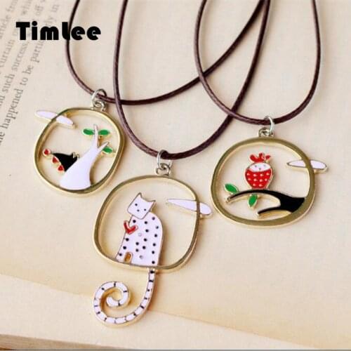 Timlee N042 Fresh And Lovely Cartoon Cute Cat Wolf Owl Alloy Pendant Necklaces,Jewelry Wholesale