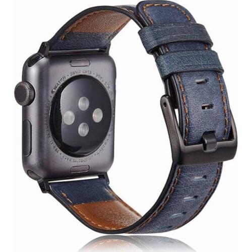 Luxury Smart Bracelet Watchband for Apple Watch 42mm 44mm Blue Genuine Leather Strap Apple Watch band 40mm 38mm series 5 4 3 2 1