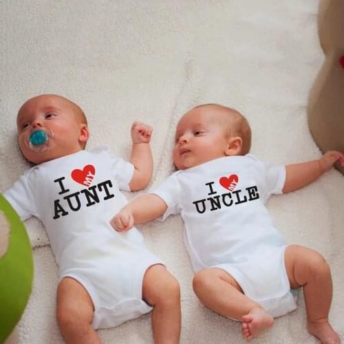 I Love Uncle and I Love Aunt Newborn Baby Bodysuits Cotton Body Baby Boys Girls Onesies Rompers Baby Twins Clothes Shower Gifts
