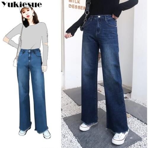 Blue Denim Wide Leg Jeans Women 2019 autumn winter high Waist loose long causal Mom Jeans Plus Size Boyfriend Jeans woman