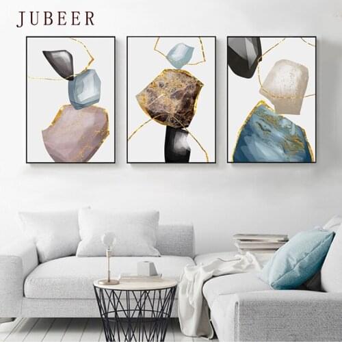 Nordic Minimalistic Abstract Decorative Painting Marbled Wall Art Geometric Line Poster and Print for Living Room
