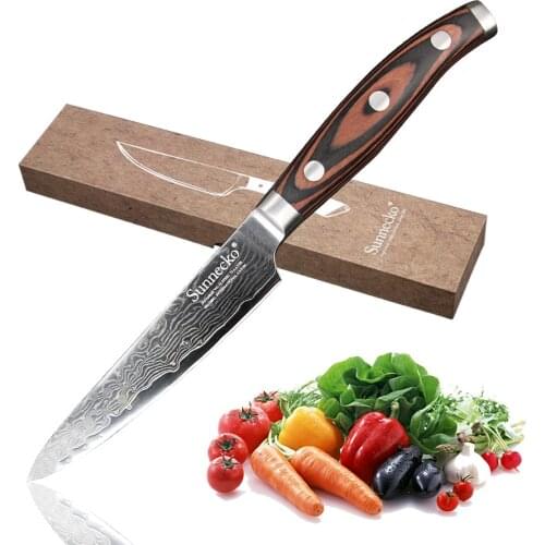 SUNNECKO 5" inch Utility Knife Kitchen Knives Damascus VG10 Steel Pakka Wood Handle Strong Hardness Blade Chef Knife Cut Tools